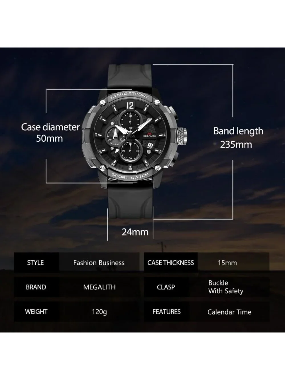Men's Black Analog Quartz Heavy Duty Waterproof Chronograph Luminous Wrist Watch